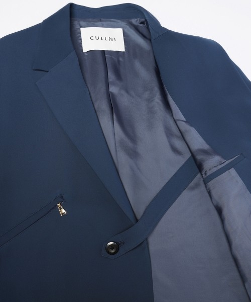 Double Satin Slanted Zip Pocket Tailored Jacket