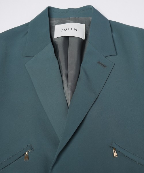 Double Satin Slanted Zip Pocket Tailored Jacket