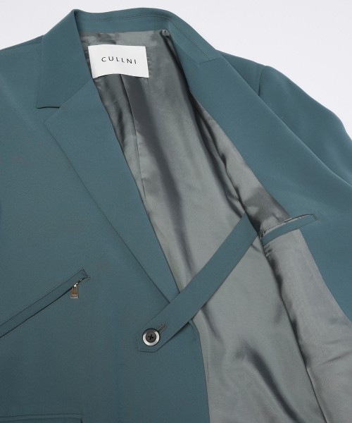 Double Satin Slanted Zip Pocket Tailored Jacket