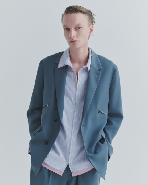 Double Satin Slanted Zip Pocket Tailored Jacket