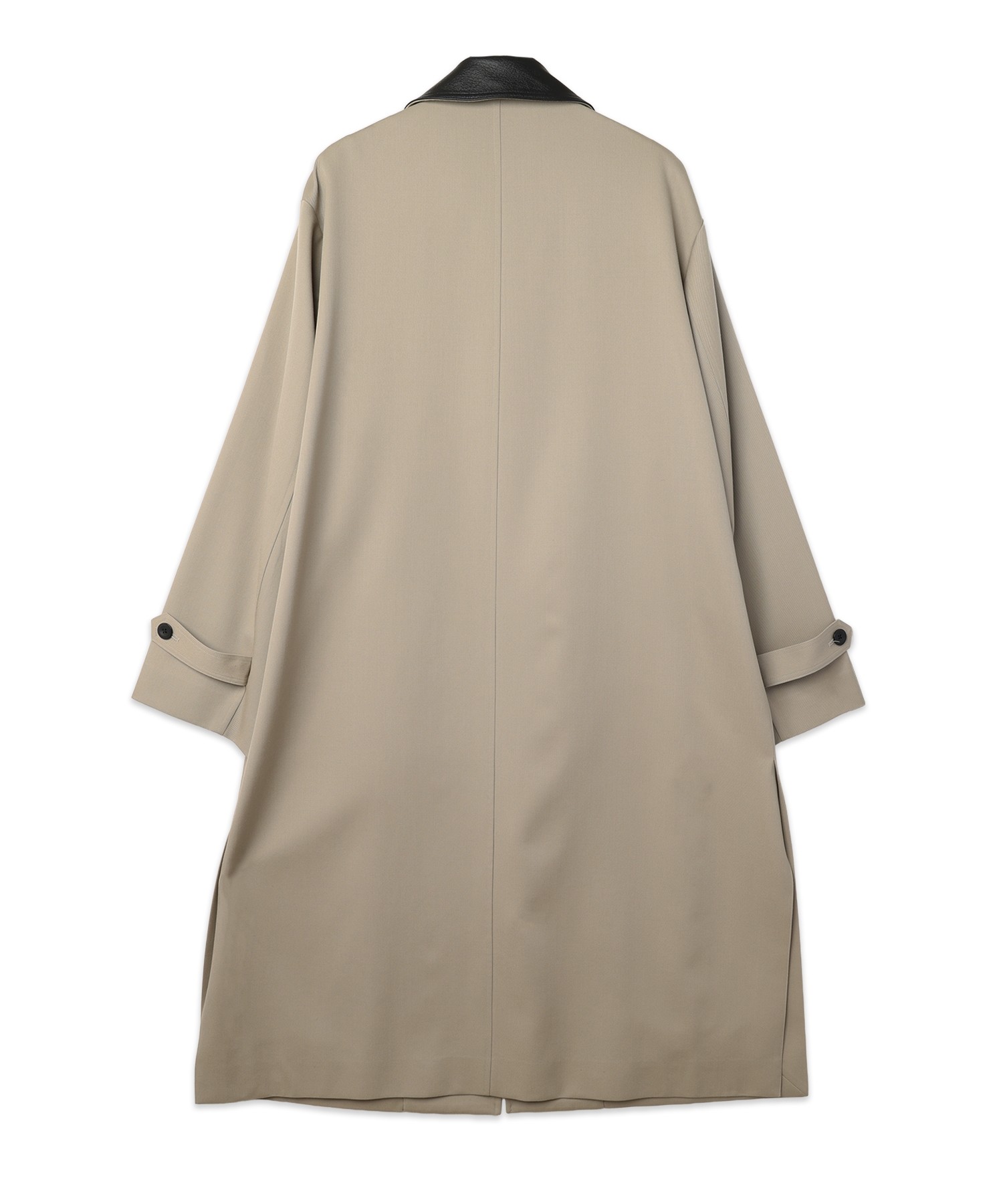 Wool Gabardine Tielocken Leather Collar Long Coat