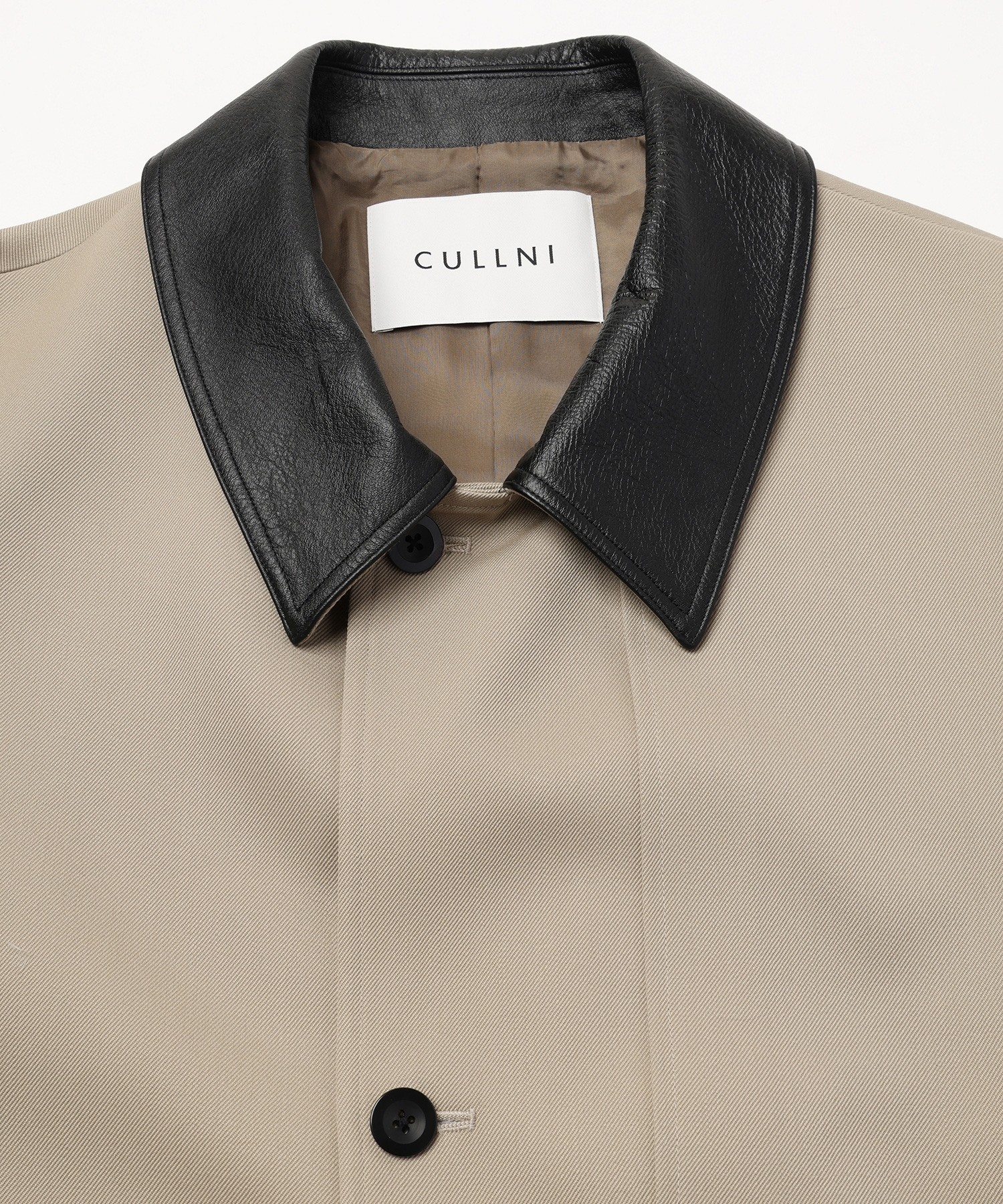 Wool Gabardine Tielocken Leather Collar Long Coat