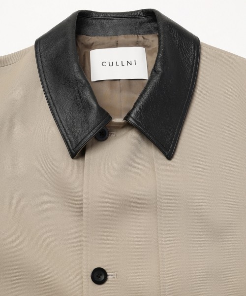 Wool Gabardine Tielocken Leather Collar Long Coat