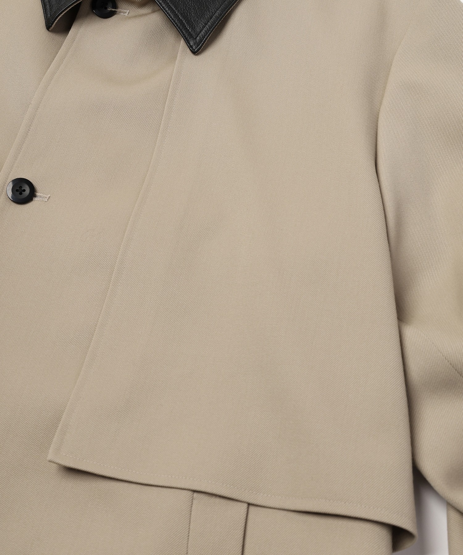 Wool Gabardine Tielocken Leather Collar Long Coat