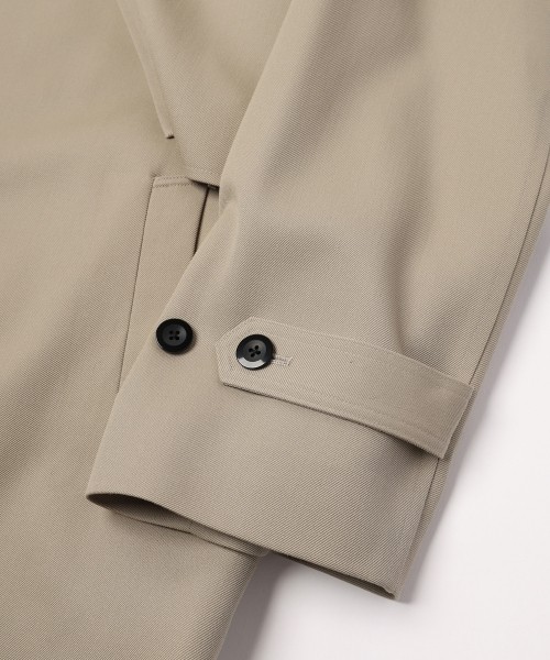 Wool Gabardine Tielocken Leather Collar Long Coat