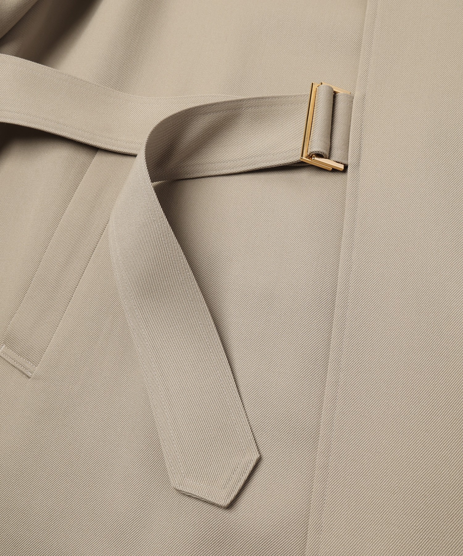 Wool Gabardine Tielocken Leather Collar Long Coat