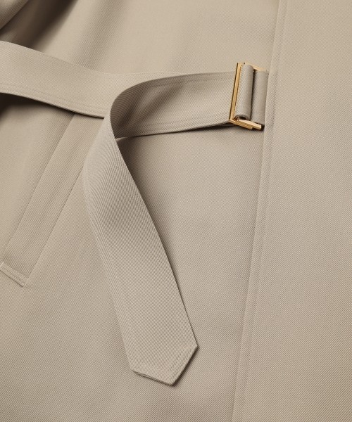 Wool Gabardine Tielocken Leather Collar Long Coat