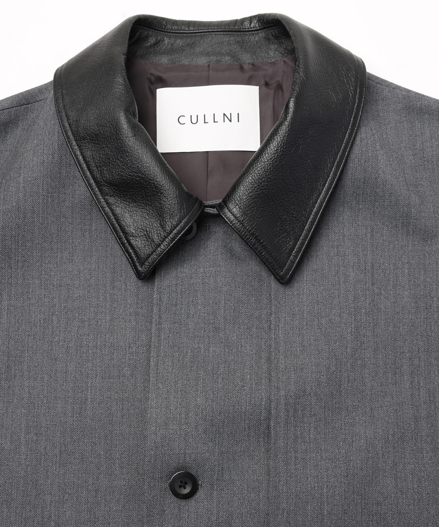 Wool Gabardine Tielocken Leather Collar Long Coat