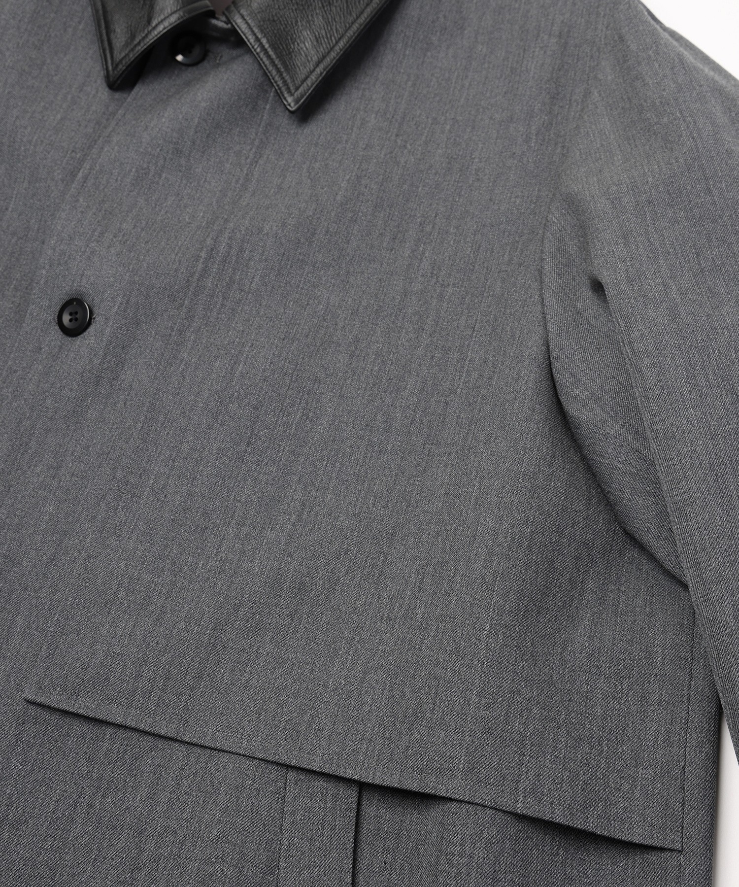 Wool Gabardine Tielocken Leather Collar Long Coat
