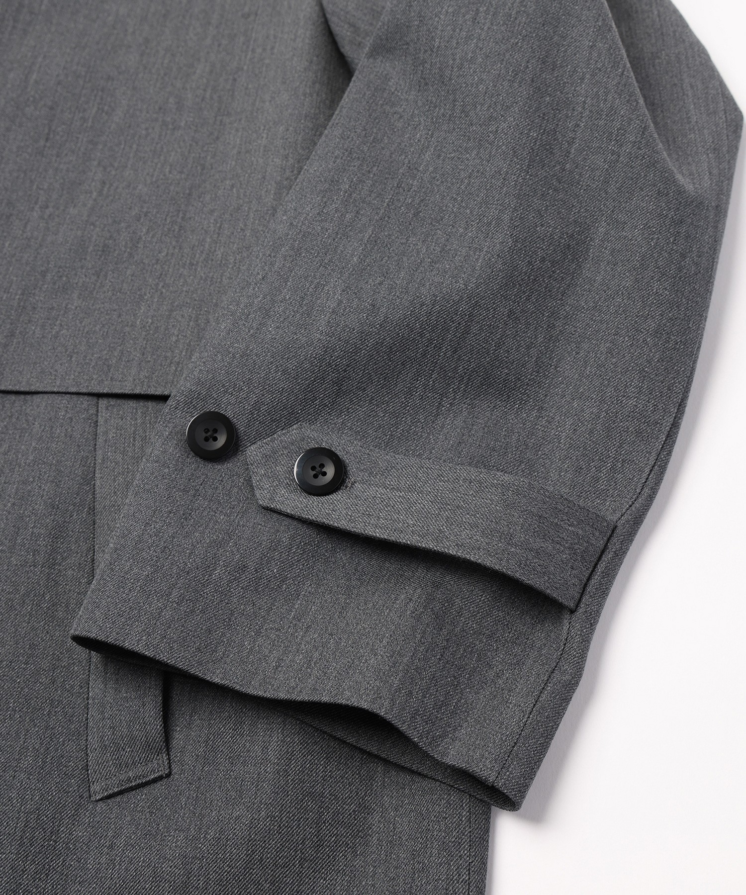 Wool Gabardine Tielocken Leather Collar Long Coat