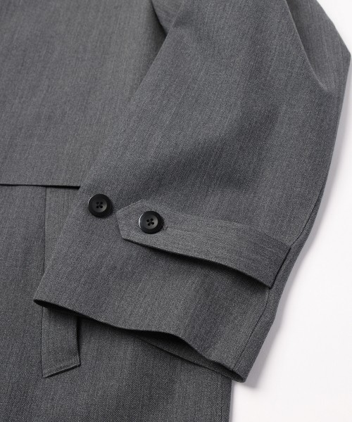 Wool Gabardine Tielocken Leather Collar Long Coat