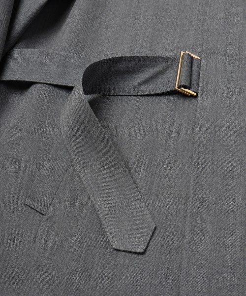 Wool Gabardine Tielocken Leather Collar Long Coat