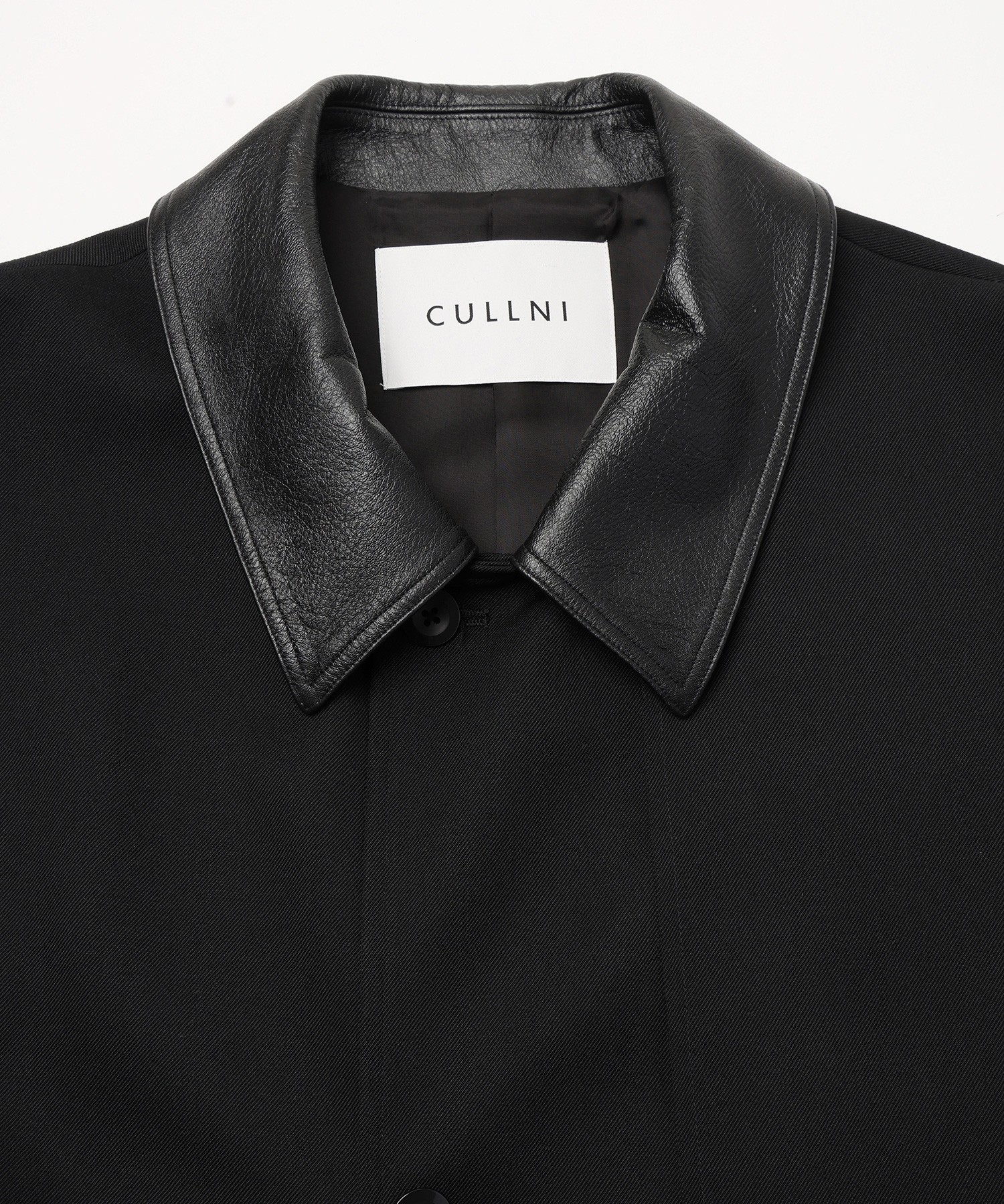 Wool Gabardine Tielocken Leather Collar Long Coat