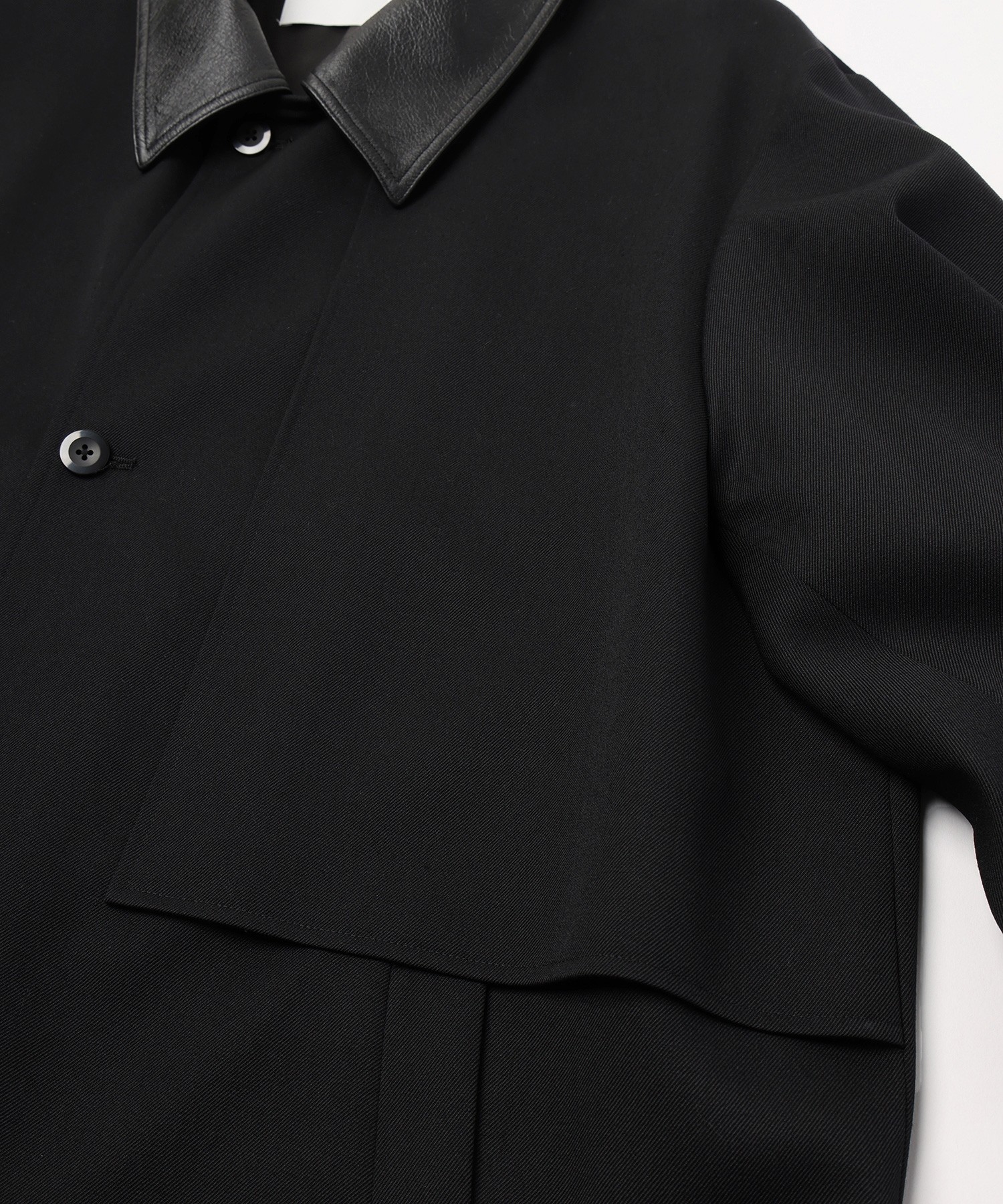 Wool Gabardine Tielocken Leather Collar Long Coat