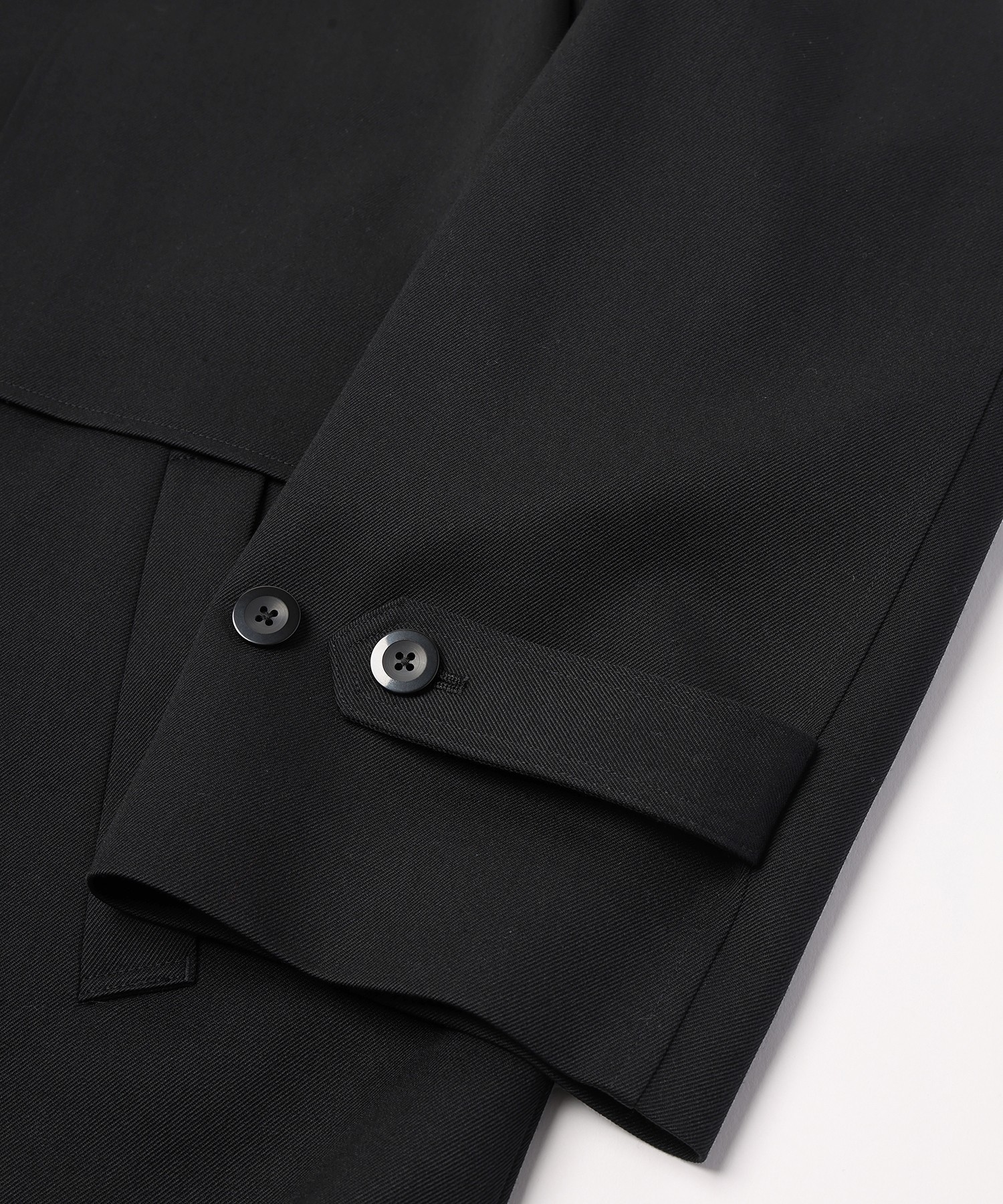 Wool Gabardine Tielocken Leather Collar Long Coat