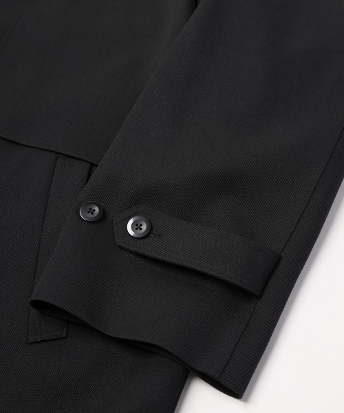 Wool Gabardine Tielocken Leather Collar Long Coat