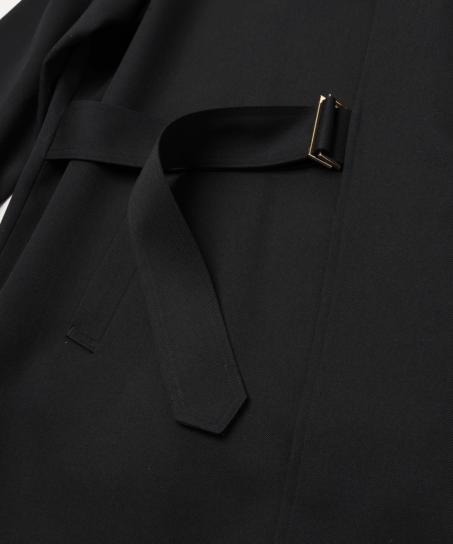 Wool Gabardine Tielocken Leather Collar Long Coat