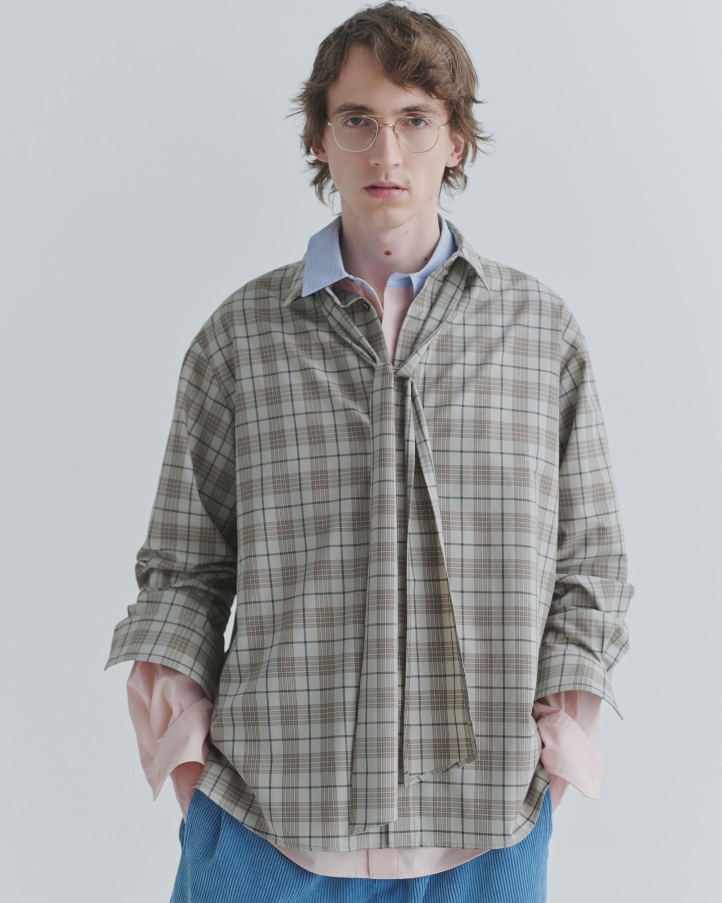 Tartan Check Bow-Tie Long Sleeve Shirt