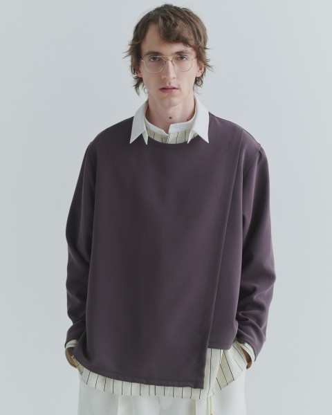 Triacetate Airy Cloth Wrap Long Sleeve Pullover