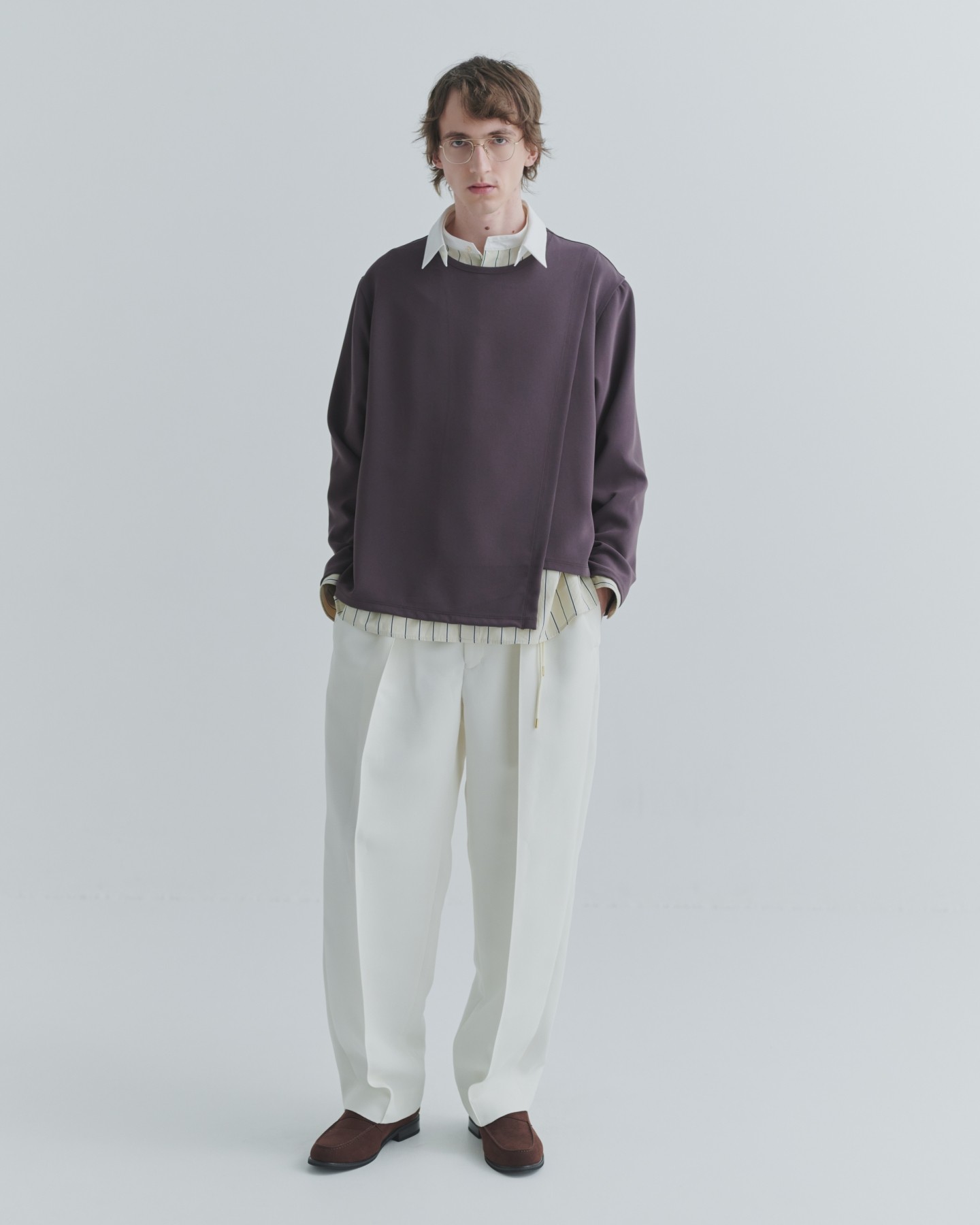 Triacetate Airy Cloth Wrap Long Sleeve Pullover