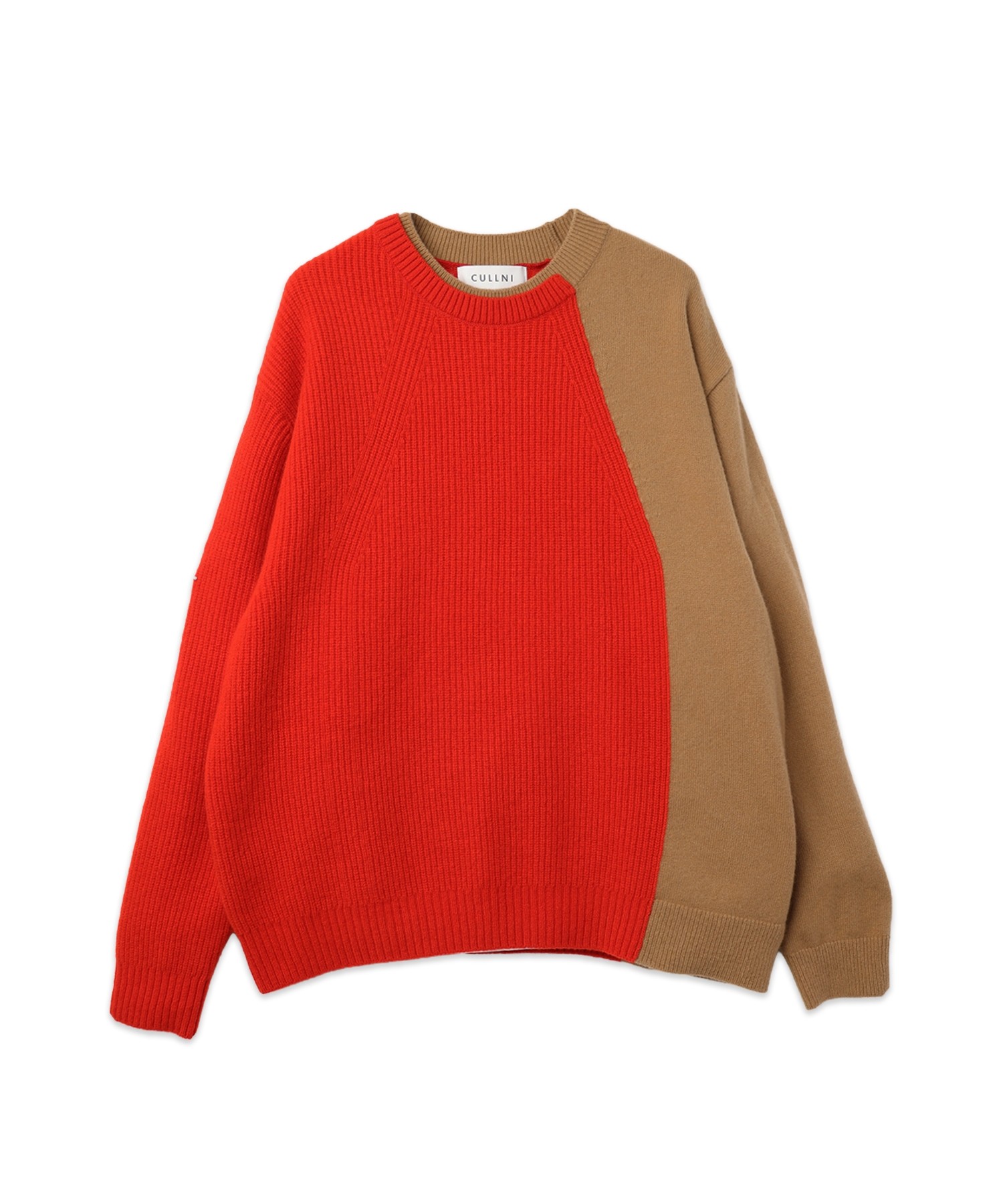 Extra Wool Tone Switch Layered Rib Neck Knit Pullover