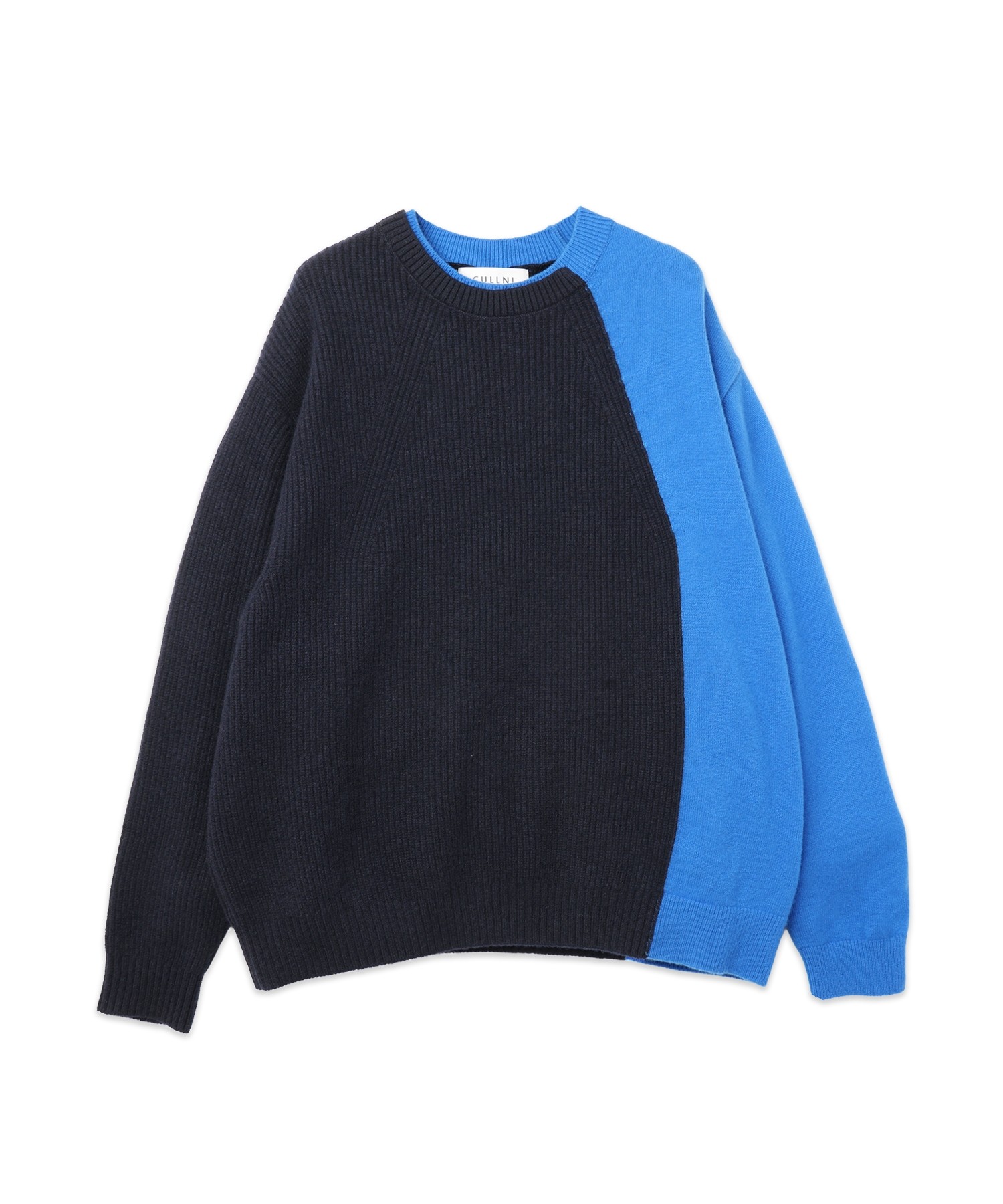 Extra Wool Tone Switch Layered Rib Neck Knit Pullover