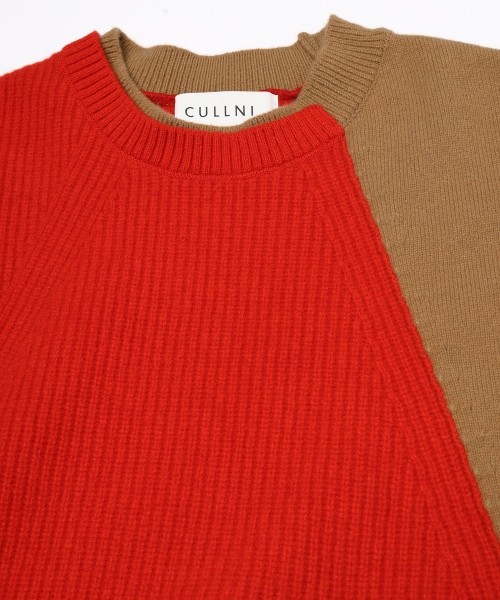 Extra Wool Tone Switch Layered Rib Neck Knit Pullover