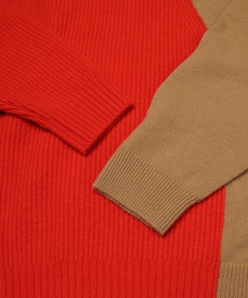 Extra Wool Tone Switch Layered Rib Neck Knit Pullover