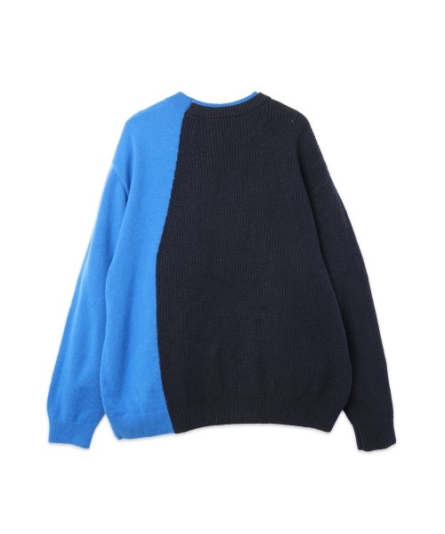 Extra Wool Tone Switch Layered Rib Neck Knit Pullover