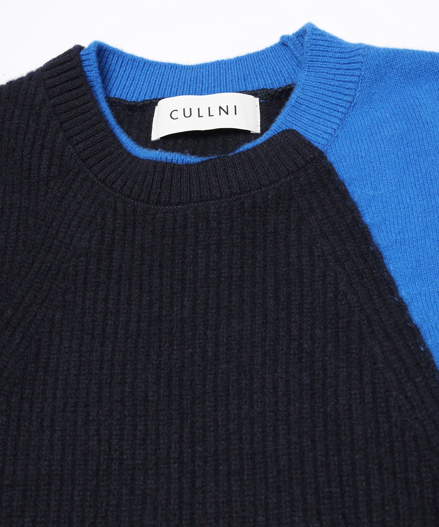 Extra Wool Tone Switch Layered Rib Neck Knit Pullover