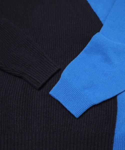 Extra Wool Tone Switch Layered Rib Neck Knit Pullover