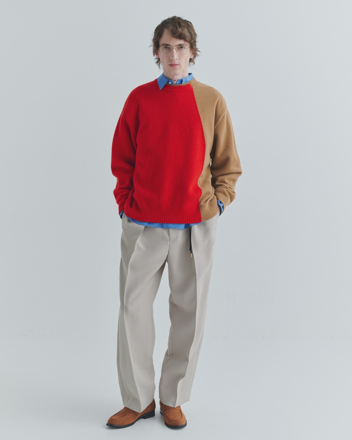 Extra Wool Tone Switch Layered Rib Neck Knit Pullover