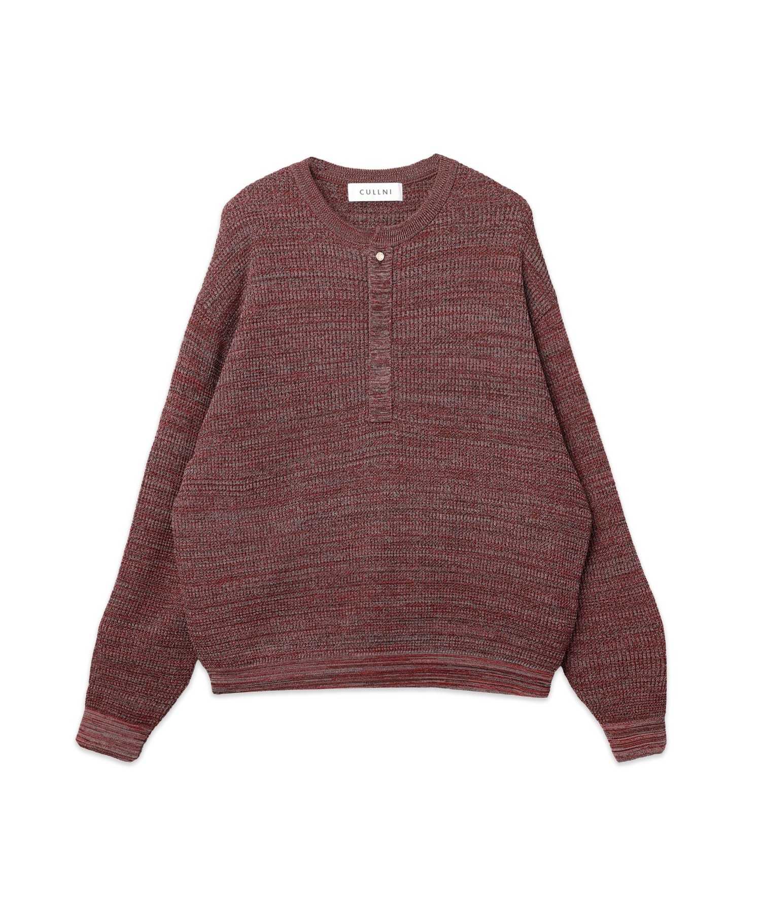Organic Cotton Waffle Minimal Henley Neck Knit Pullover