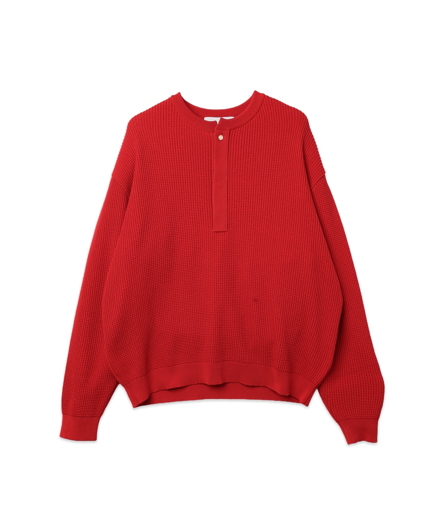 Organic Cotton Waffle Minimal Henley Neck Knit Pullover