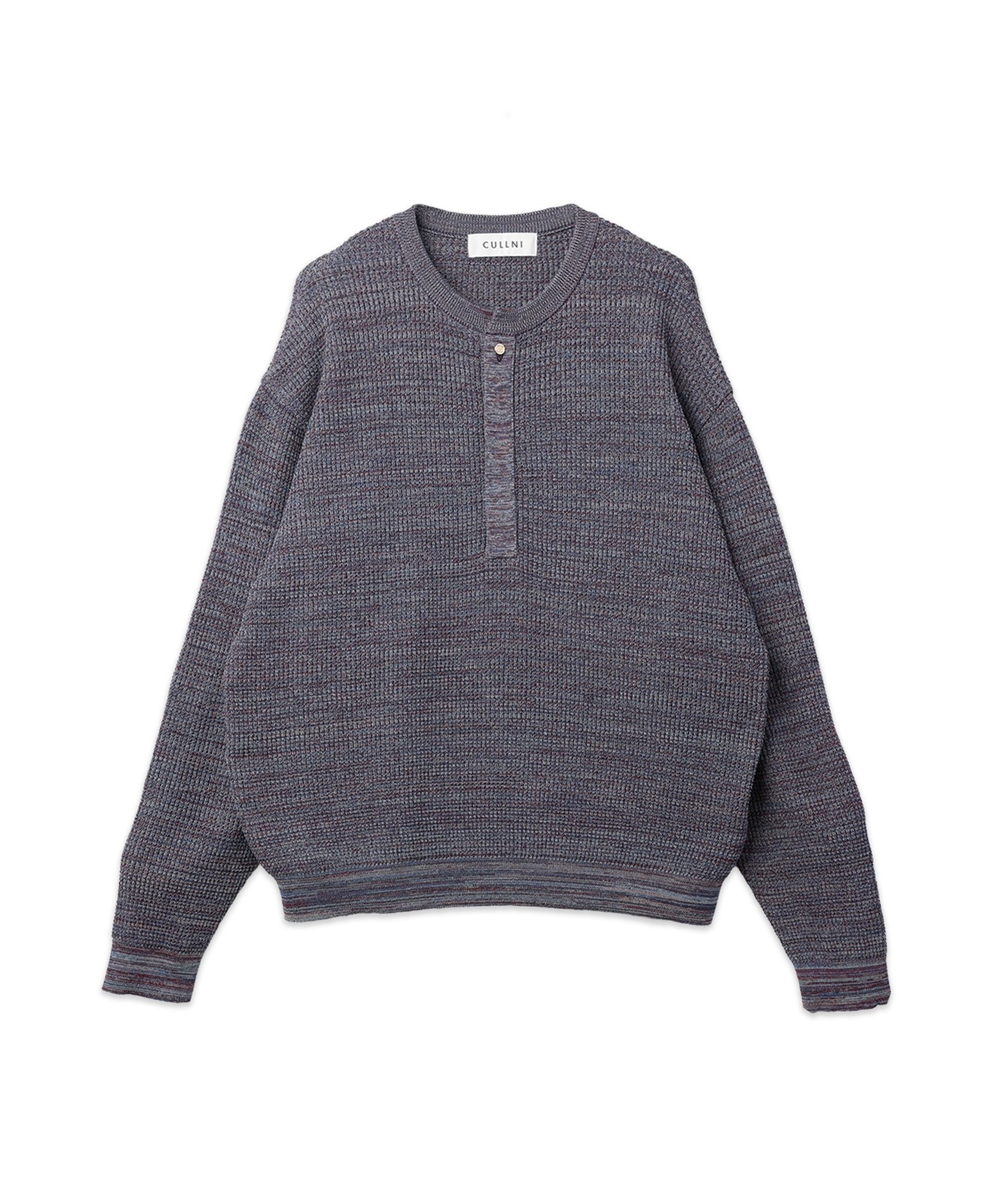 Organic Cotton Waffle Minimal Henley Neck Knit Pullover