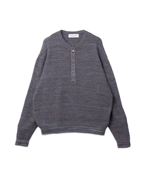 Organic Cotton Waffle Minimal Henley Neck Knit Pullover