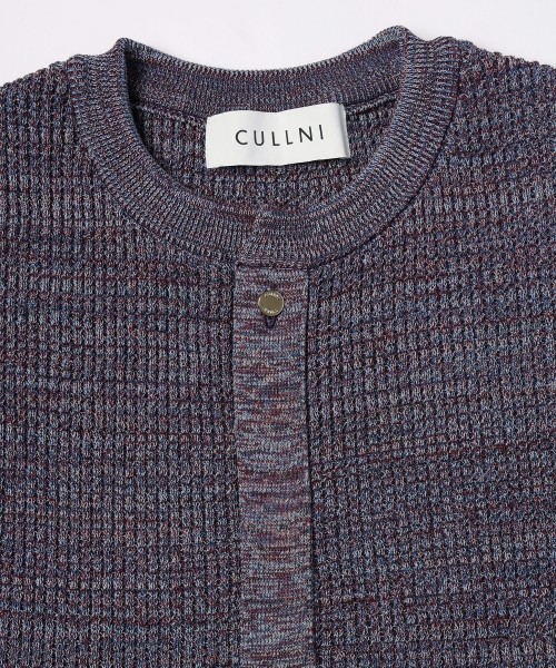 Organic Cotton Waffle Minimal Henley Neck Knit Pullover