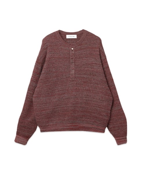 Organic Cotton Waffle Minimal Henley Neck Knit Pullover