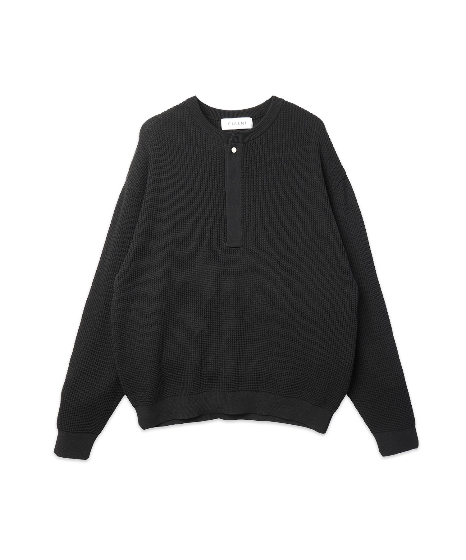 Organic Cotton Waffle Minimal Henley Neck Knit Pullover