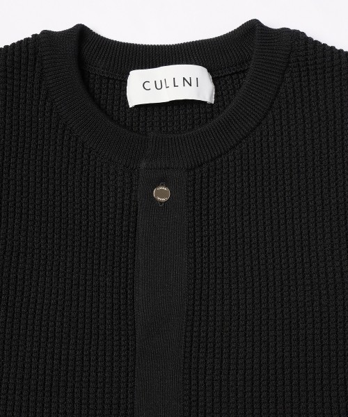 Organic Cotton Waffle Minimal Henley Neck Knit Pullover