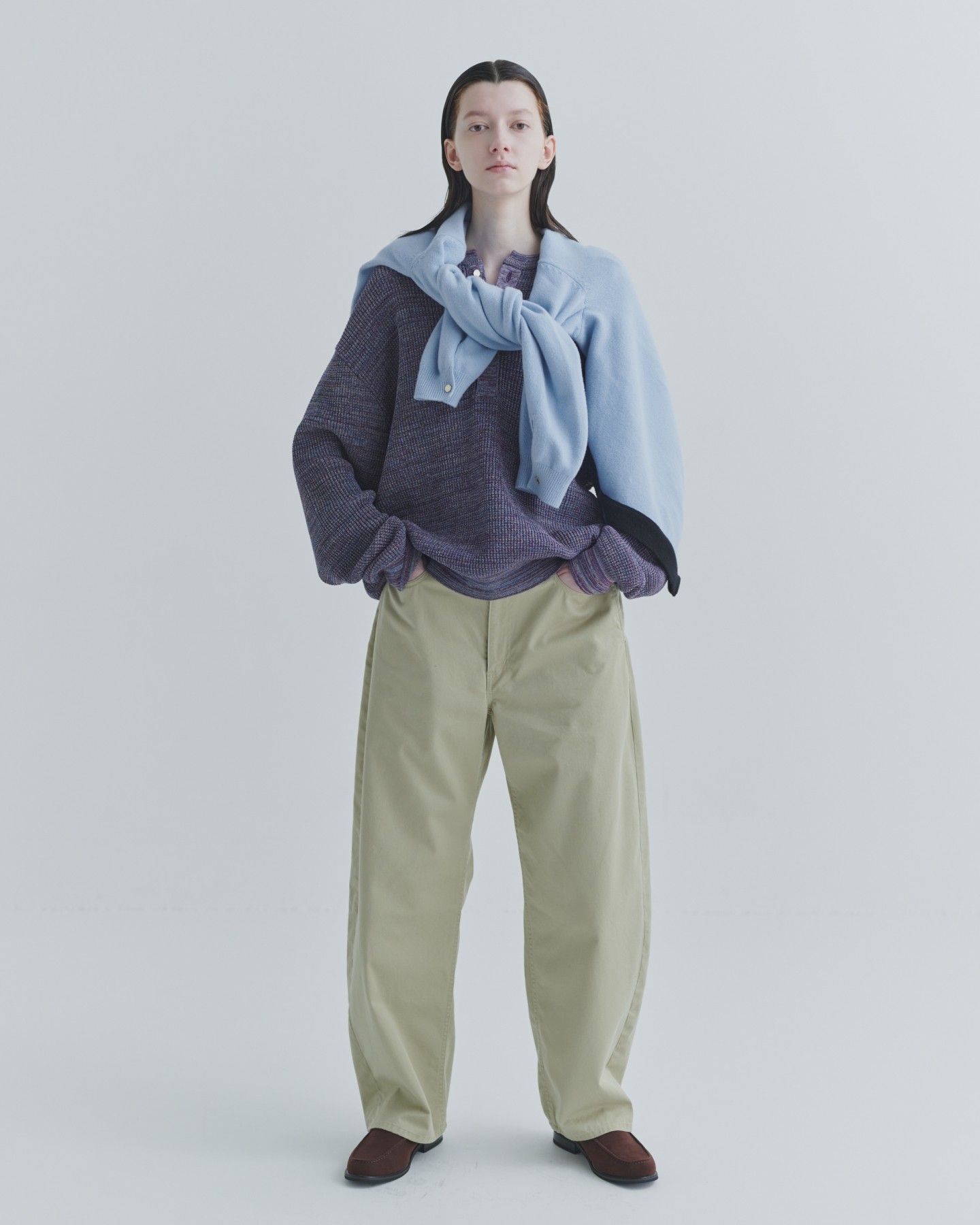 Organic Cotton Waffle Minimal Henley Neck Knit Pullover