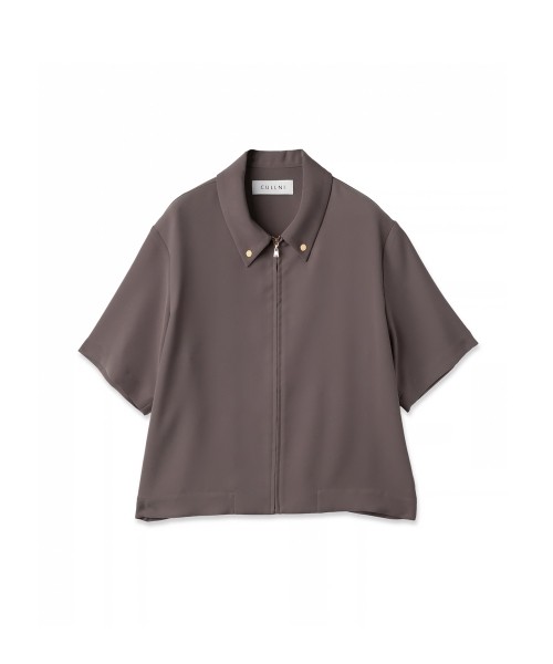 Dry Double Cloth Zip Up Short Sleeve Button-Down Compact Shirt