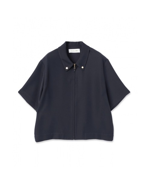 Dry Double Cloth Zip Up Short Sleeve Button-Down Compact Shirt