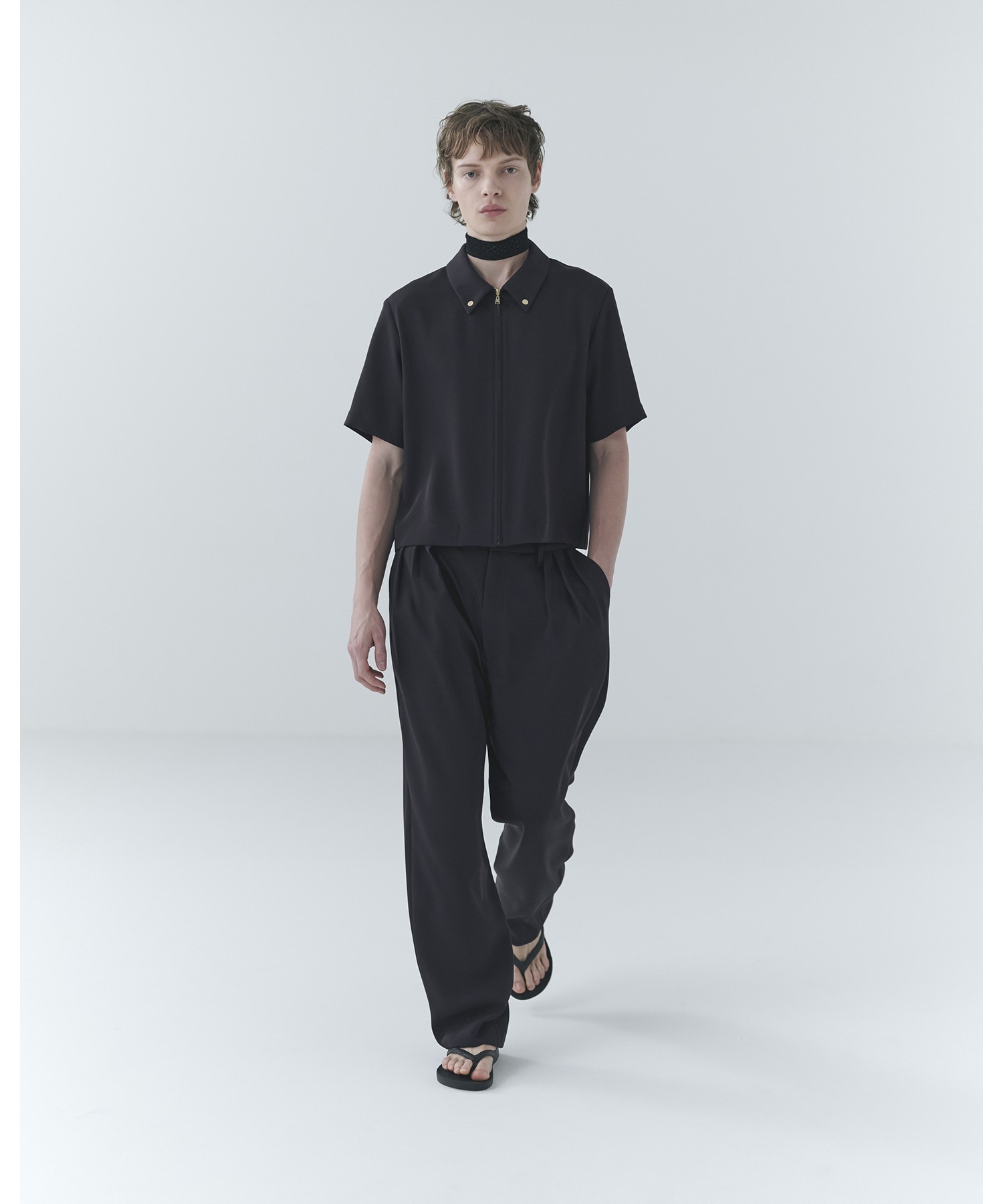 Dry Double Cloth Zip Up Short Sleeve Button-Down Compact Shirt