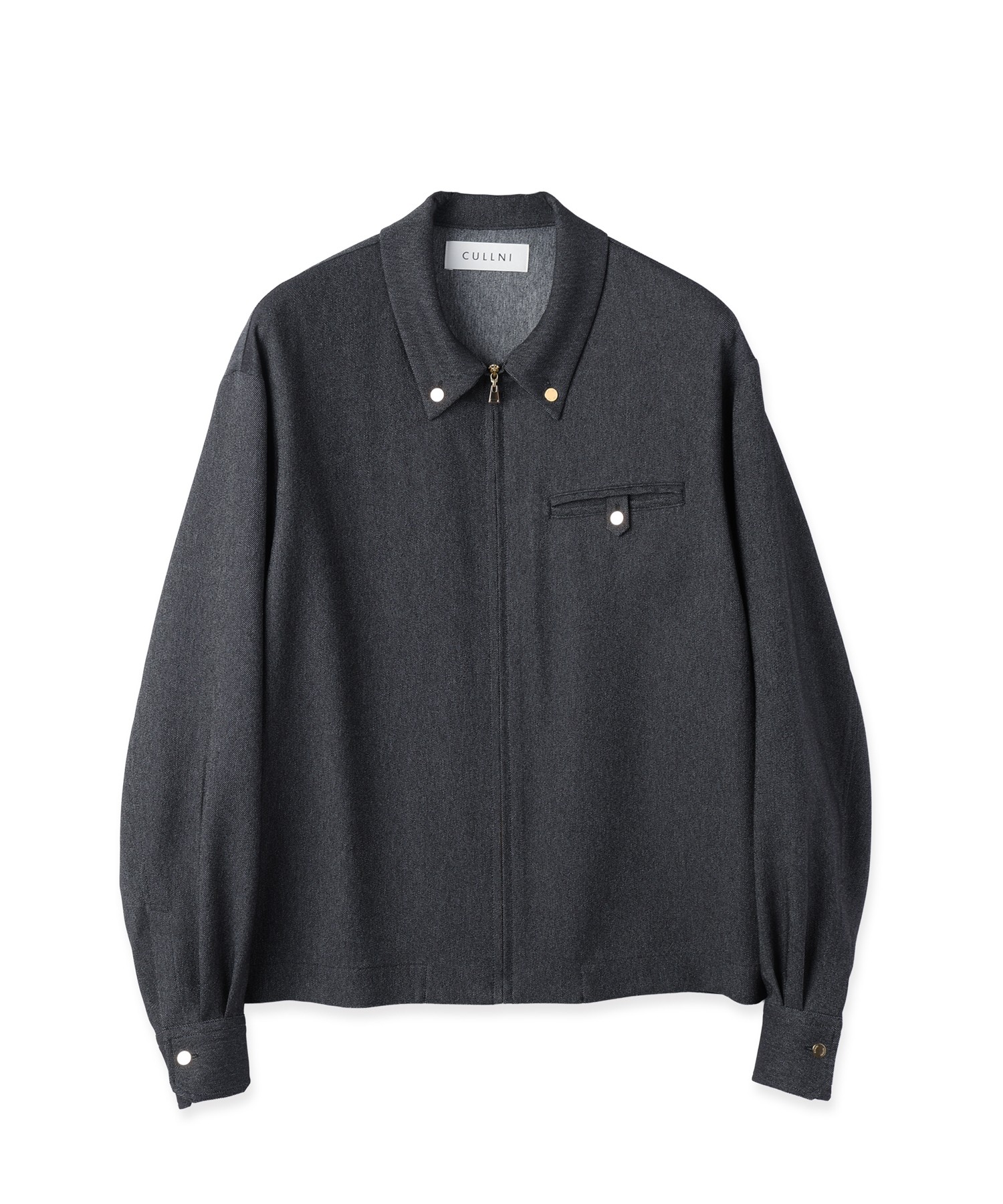 Faux Denim Button-Tab Pocket Zip Up Shirt