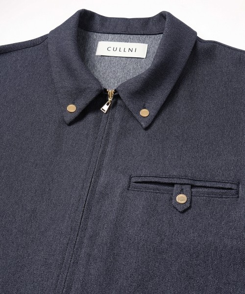 Faux Denim Button-Tab Pocket Zip Up Shirt