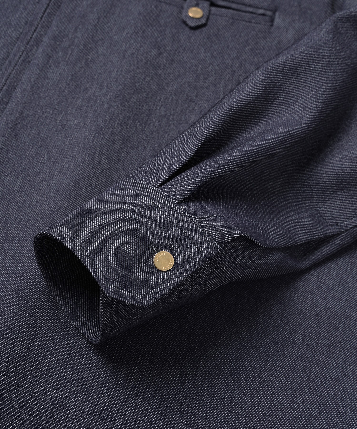 Faux Denim Button-Tab Pocket Zip Up Shirt