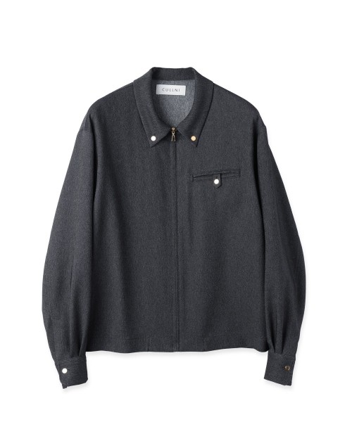 Faux Denim Button-Tab Pocket Zip Up Shirt