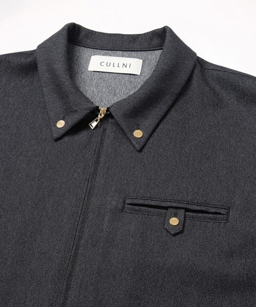 Faux Denim Button-Tab Pocket Zip Up Shirt