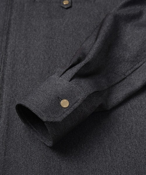 Faux Denim Button-Tab Pocket Zip Up Shirt